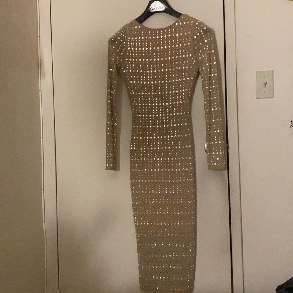 Beige /tan midi diamond dress